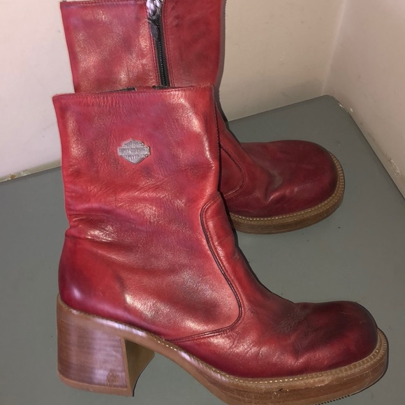 Harley Davidson Red Leather Heel Boots 
